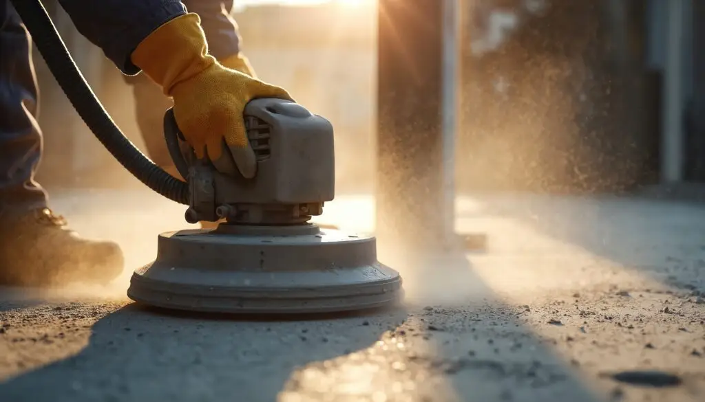 Worker grinding during concrete surface prep